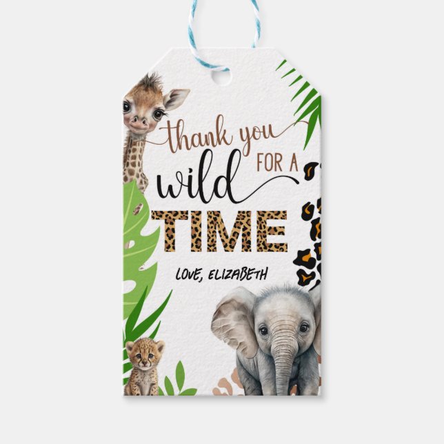 Étiquettes-cadeau Safari Animal Birthday Empreinte de léopard Party (Devant)