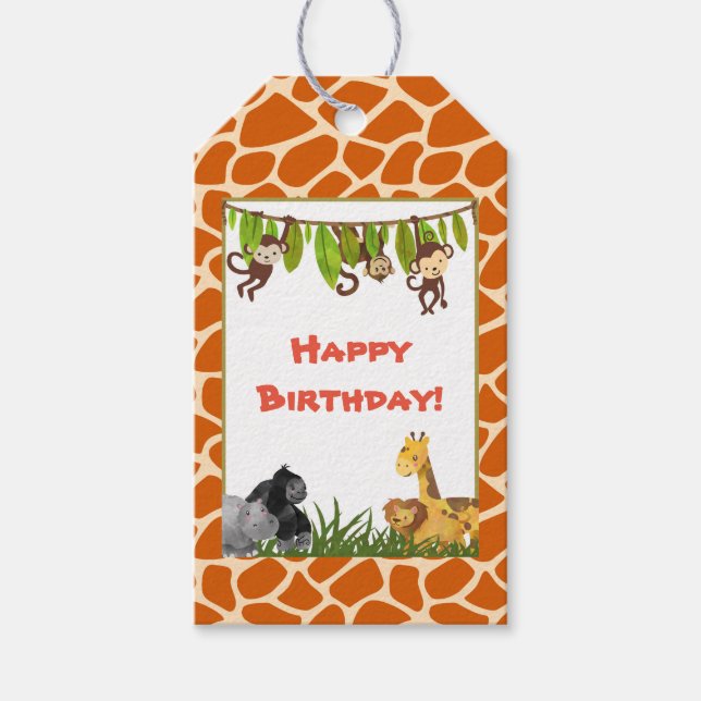 Étiquettes-cadeau Safari animal sauvage Jungle Thème Joyeux annivers (Devant)