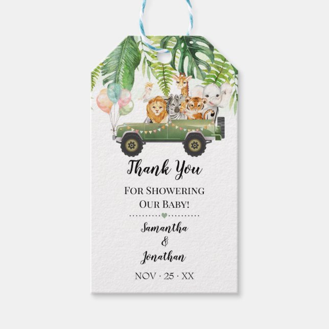 Étiquettes-cadeau Safari Animal Tropical Jungle Baby shower Favorise (Devant)