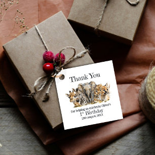 Étiquettes Cadeau Safari Animaux 1er anniversaire Merci