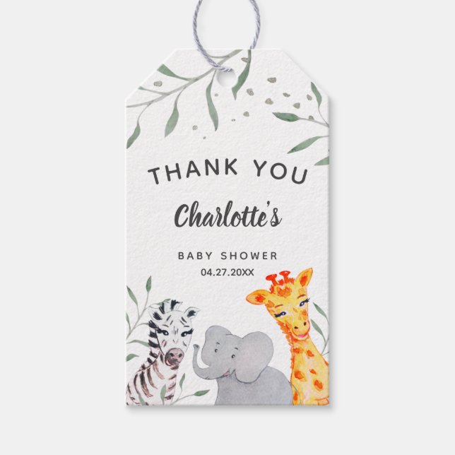 Étiquettes-cadeau Safari Animaux Aquarelle Baby shower Favoriser les (Devant)