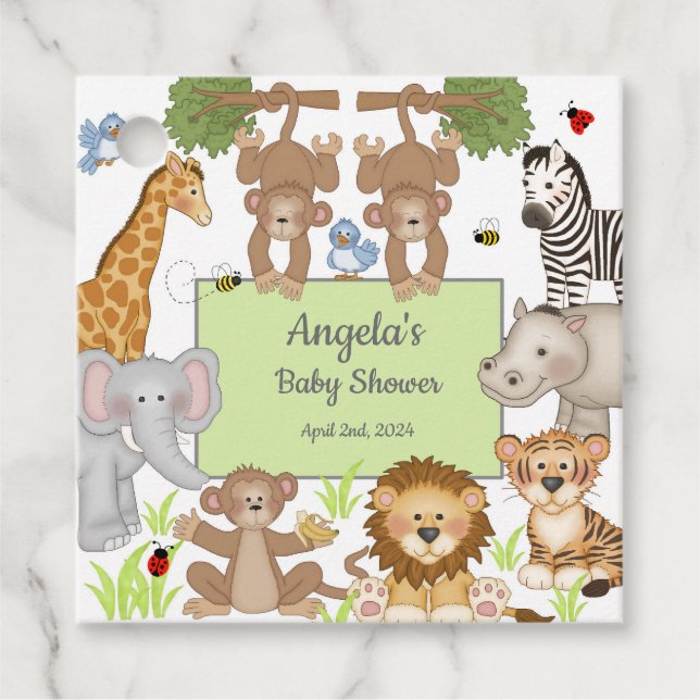 Étiquettes Cadeau Safari Animaux Baby shower fête cadeau (Devant)