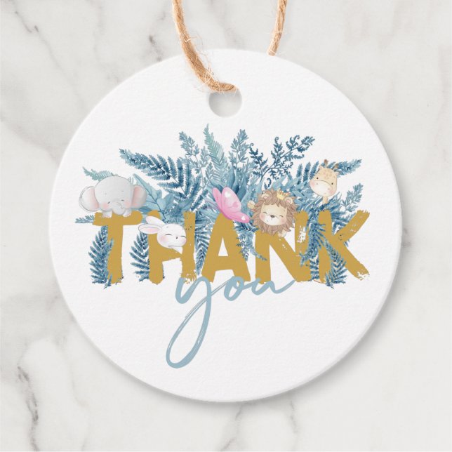 Étiquettes Cadeau Safari Animaux mignons Faveurs Merci (Devant)