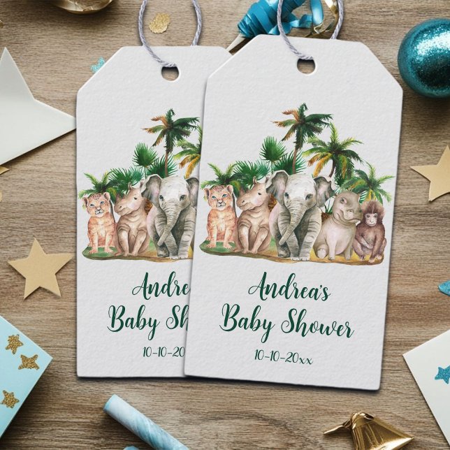 Étiquettes-cadeau Safari Animaux Palm Trees Baby shower (Créateur téléchargé)