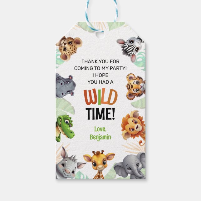 Étiquettes-cadeau Safari Anniversaire Wild Time Merci (Devant)
