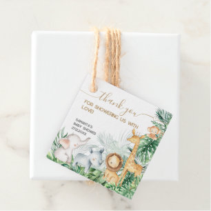 Étiquettes Cadeau Safari Bébé Animaux Baby shower vert Merci