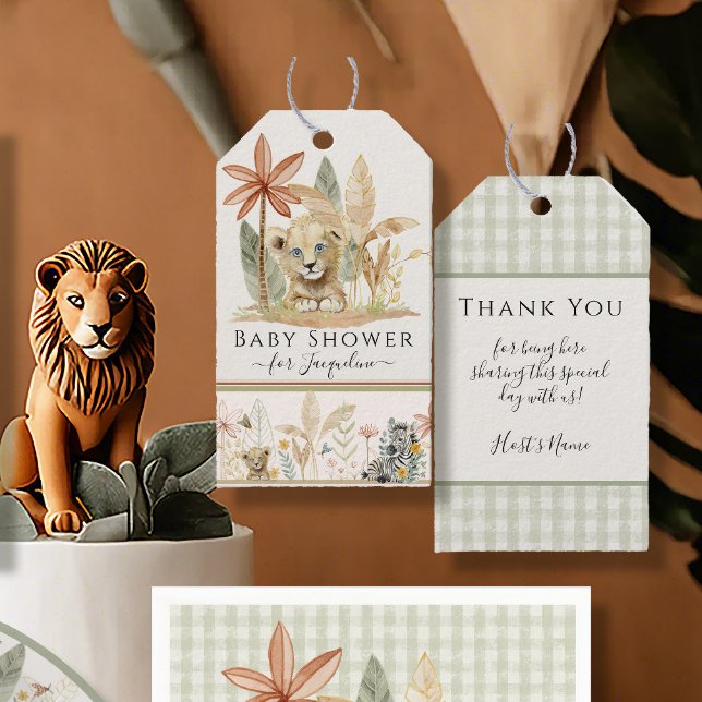 Étiquettes-cadeau Safari Bébé Lion Zèbre Éléphant Jungle Baby Shower (Créateur téléchargé)
