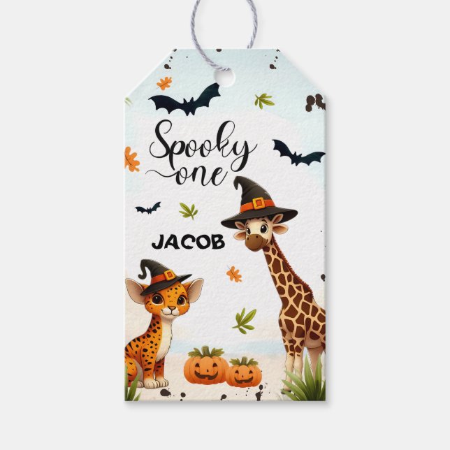 Étiquettes-cadeau Safari dans la jungle d'Halloween Animaux Garçon 1 (Devant)