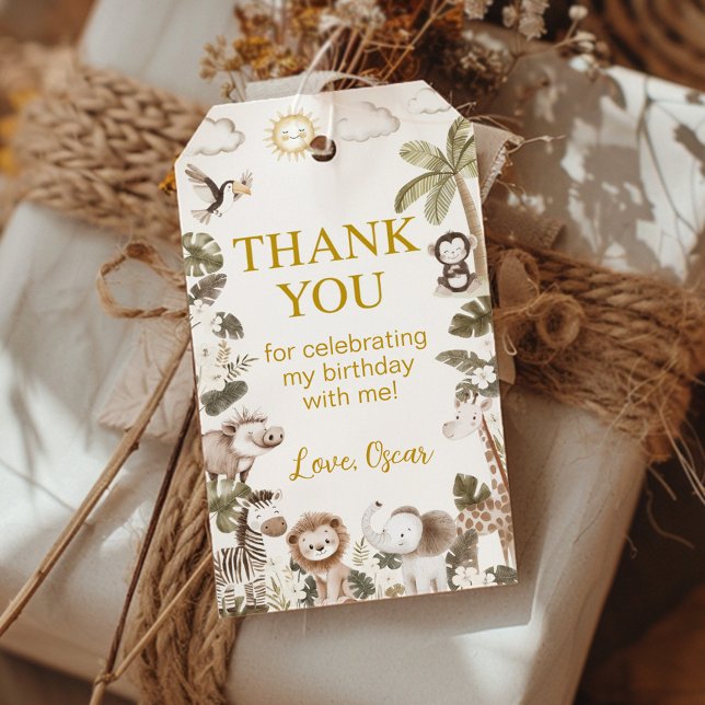 Étiquettes-cadeau Safari Jungle Animals Birthday Party Thank You (Créateur téléchargé)