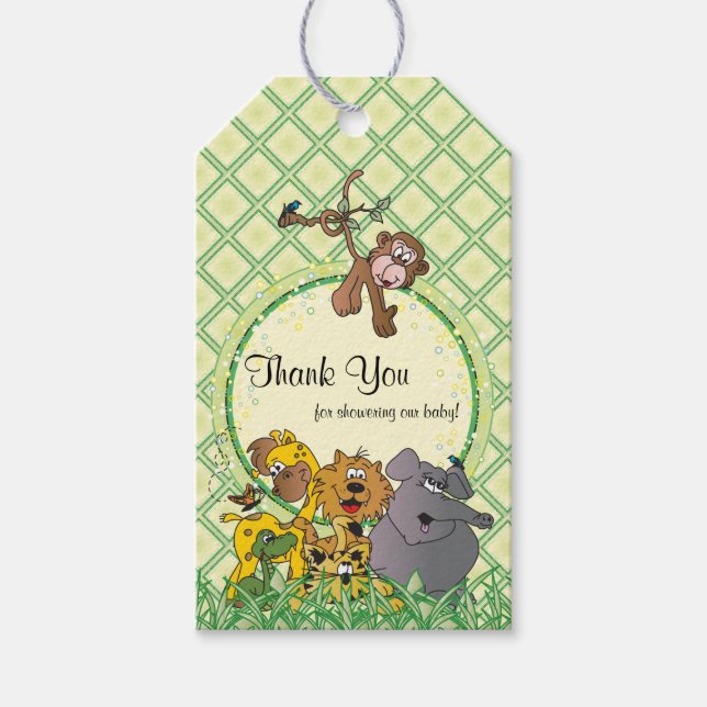 Étiquettes-cadeau Safari Jungle Baby Animaux Baby shower Merci (Devant)