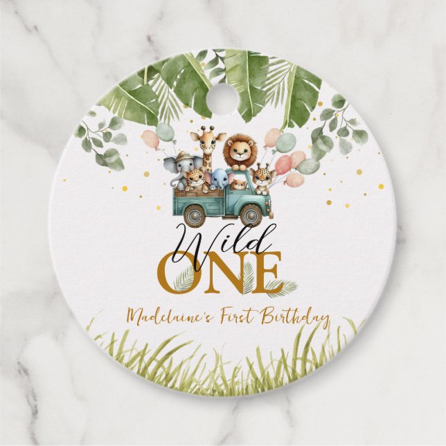 Étiquettes Cadeau Safari Jungle Merci sauvage Un 1er anniversaire (Devant)