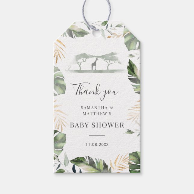 Étiquettes-cadeau Safari Palm Feuilles Couples Baby shower Favoriser (Devant)