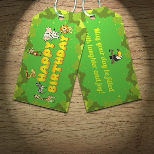 Étiquettes-cadeau Safari Tropical Jungle Animaux Mignons Vert Annive