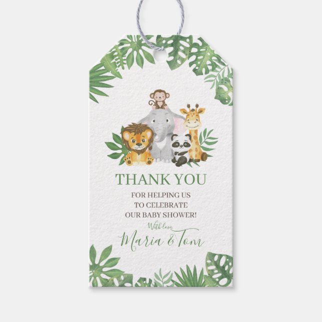 Étiquettes-cadeau Safari vert Baby shower animaliers de la Jungle (Devant)