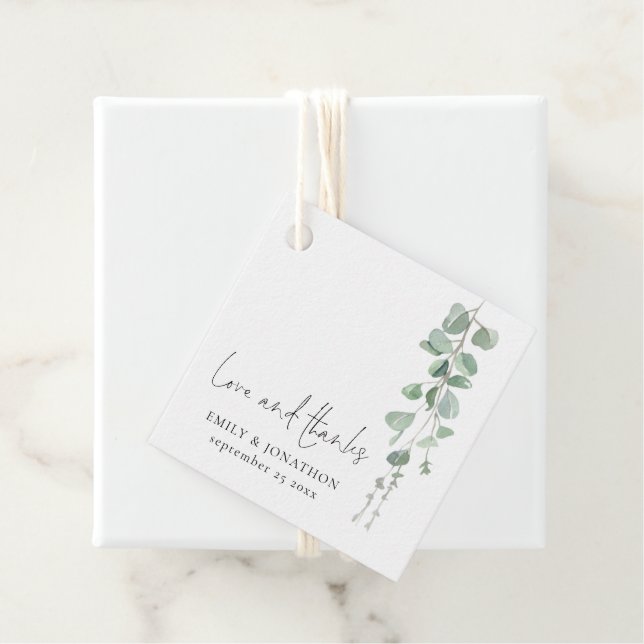 Étiquettes Cadeau Sage Eucalyptus Love Merci Script Names Mariage (En situation)
