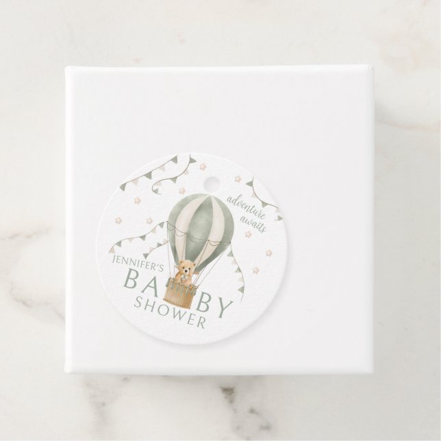 Étiquettes Cadeau Sage Green Adventure Teddy Baby shower Merci (En situation)