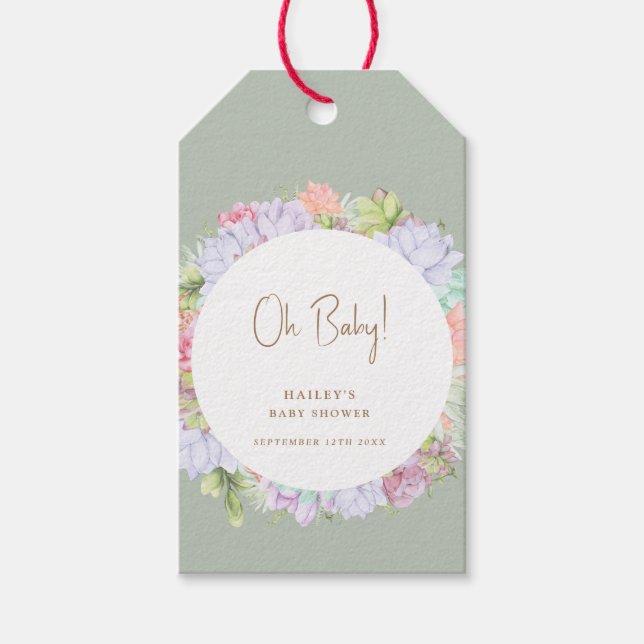 Étiquettes-cadeau Sage Green Boho Cactus Désert Oh Baby shower (Devant)