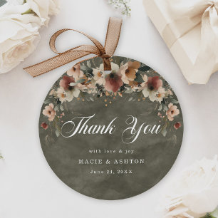 Étiquettes Cadeau Sage Green Boho Floral Frontière Mariage Merci