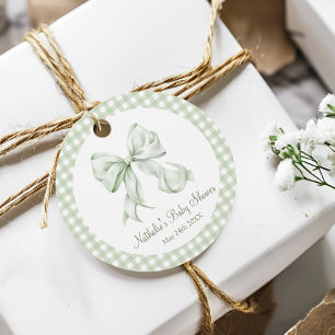 Étiquettes Cadeau Sage Green Bow En vichy Baby shower Merci