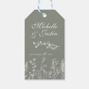Étiquettes-cadeau Sage Green Floral Wedding Favoriser Tags