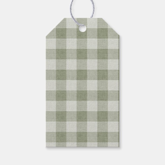 Étiquettes-cadeau Sage Green Gingham Buffalo Check Linen Texture (Devant)