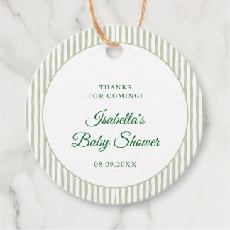 Étiquettes Cadeau Sage Green Gingham Classic Elegant Baby Shower