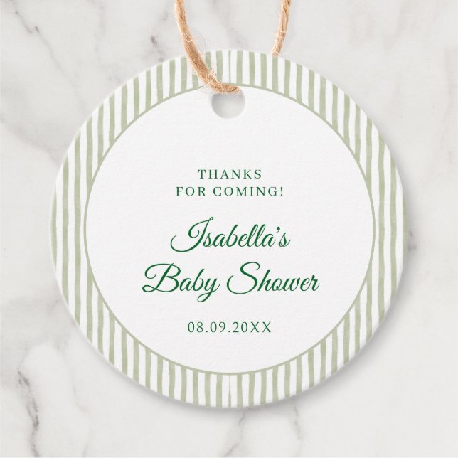 Étiquettes Cadeau Sage Green Gingham Classic Elegant Baby Shower (Devant)
