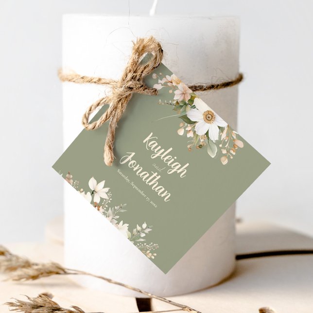 Étiquettes Cadeau Sage Green Moderne Aquarelle Mariage Floral (Créateur téléchargé)