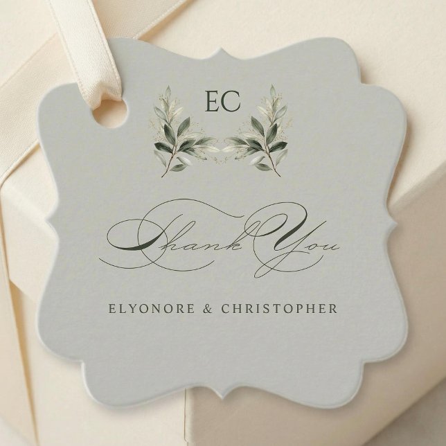 Étiquettes Cadeau Sage Green Olive Branch Monogram Thank You Card (Créateur téléchargé)