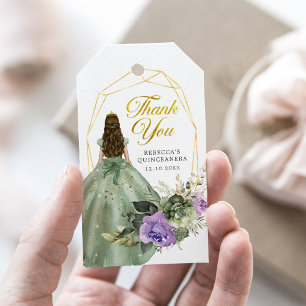 Étiquettes-cadeau Sage Green Purple Princesse Quinceañera