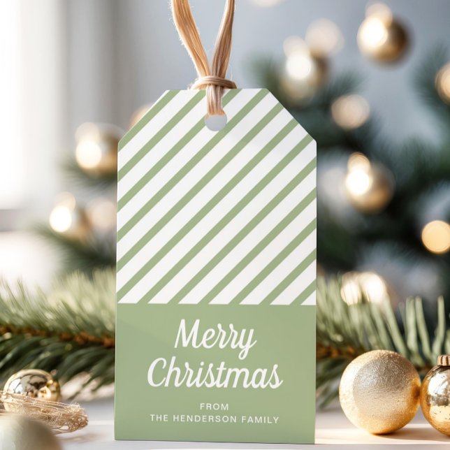Étiquettes-cadeau Sage Green Stripes Joyeux Noël (Sage Green Stripes Merry Christmas Gift Tags)