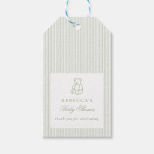 Étiquettes-cadeau Sage Green Teddy Bear Preppy Élégant Baby shower
