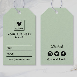 Étiquettes-cadeau Sage Green Votre Logo Prix sur les Réseaux Sociaux