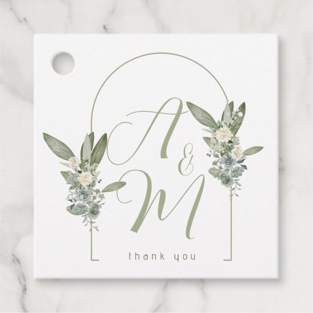 Étiquettes Cadeau Sage Green Wedding Monogram Initials Date Elegant  (Devant)