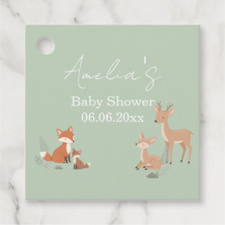Étiquettes Cadeau Sage Green Woodland Animal Baby Shower 