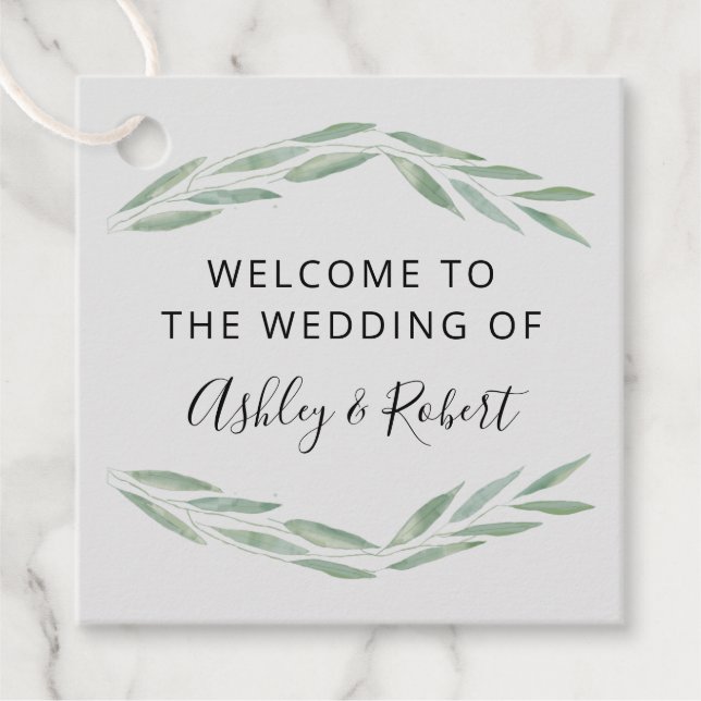 Étiquettes Cadeau Sage Greenery Mariage Welcome Bag, (Devant)
