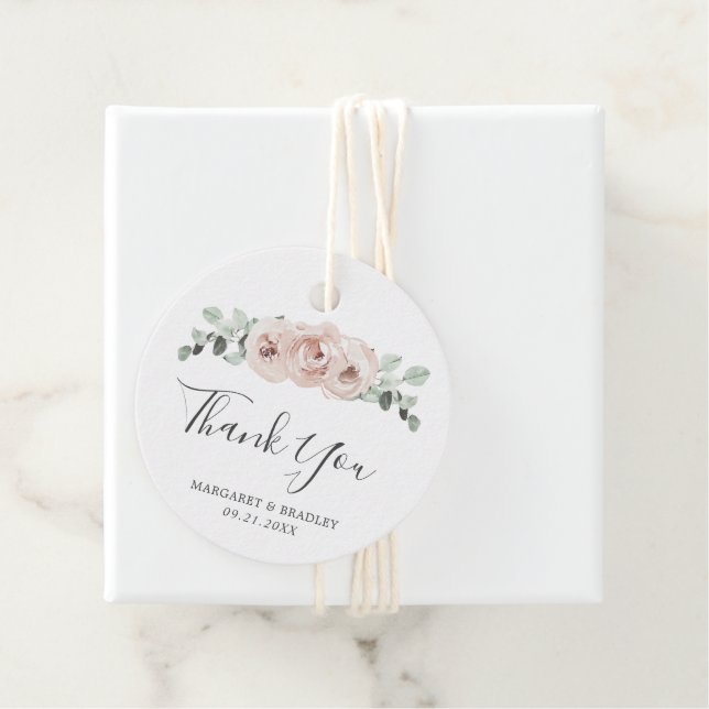 Étiquettes Cadeau Sage Greenery Rose Floral Dusty Rose Mariage (En situation)