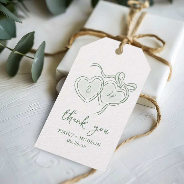 Étiquettes-cadeau Sage Hand Drawn Hearts Monogram Thank You Favors (Sage Hand Drawn Hearts Monogram Thank You Favors Gift Tags)