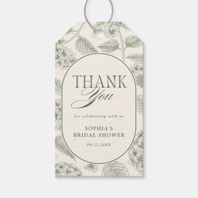 Étiquettes-cadeau Sage Hydrangea Vintage Bridal Shower (Devant)