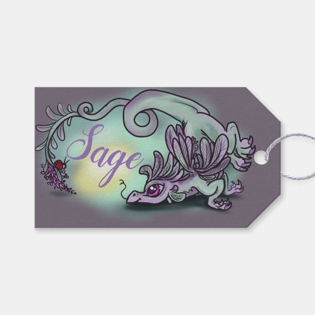 Étiquettes-cadeau Sage petit dragon d'herbe (Devant (Horizontal))