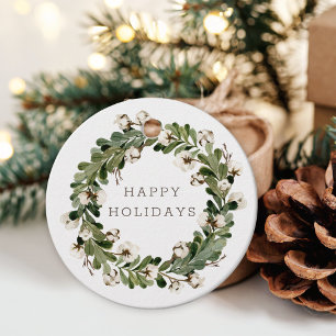 Étiquettes Cadeau Sage rustique Noël Coton Wreath Holiday Round