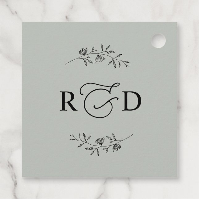 Étiquettes Cadeau Sage Rustique Simple Monogramme Merci (Dos)