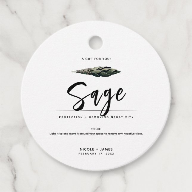 Étiquettes Cadeau Sage Smudge Stick Minimal Mariage moderne (Devant)