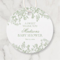 Sage Toile Jouy Vintage Floral Baby shower Cercle