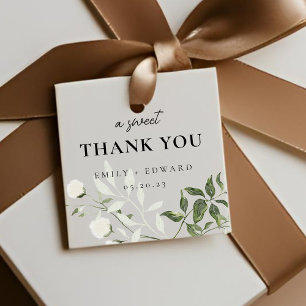 Étiquettes Cadeau Sage Verdure & Fleur Blanche Un tendre remerciemen
