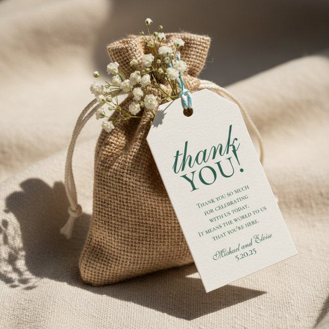 Étiquettes-cadeau Sage Vert Élégant Monogramme Mariage Remerciements (Add a meaningful finishing touch to your favors with these Green Monogram Wedding Thank You Tag!)