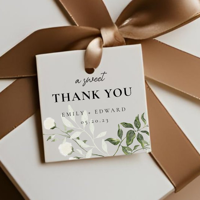 Étiquettes Cadeau Sage Vert et Blanc Floral A Merci doux (Créateur téléchargé)