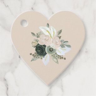 Étiquettes Cadeau Sage vert et fleurs à l'aquarelle crème