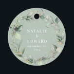 Étiquettes Cadeau Sage vert moderne aquarelle feuillage faveur maria<br><div class="desc">Sage vert moderne rustique aquarelle feuillage botanique eucalyptus couronne de couronne de mariage stickers de faveur. Partie d'une suite de mariage contemporaine et élégante</div>