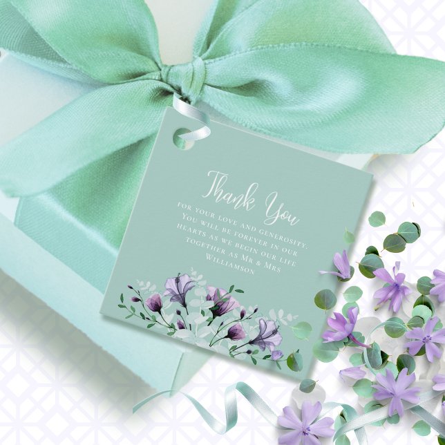Étiquettes Cadeau Sage Vert Purple Aquarelle Mariage Floral (Créateur téléchargé)
